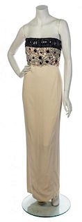 * A Christian Dior Cream Beaded Silk Strapless Evening Gown, No size.
