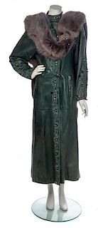 * A Christian Dior Green Leather Coat, No size.
