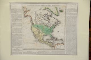 Six maps to include set of three color copper engraved geographical maps, historical and statistical map of North America, map of the principal rivers
