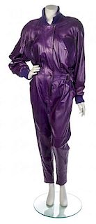 * A Claude Montana Purple Leather Jumpsuit, No size.
