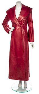* A Claude Montana Red Leather Coat, No size.