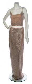 * A Donald Deal Beige and Rhinestone Skirt Ensemble, No size.
