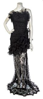 * An Emanuel Ungaro Black Lace Strapless Dress, No size.