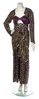 * A Geoffrey Beene Purple, Green and Gold Evening Ensemble, No size.