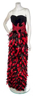 * A Red and Black Feather Ensemble, No size.