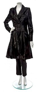 * A Givenchy Black Calfskin Coat Ensemble, Size 40.