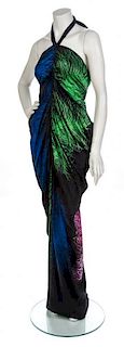 * A Givenchy Black Feather Print Halter Gown, No size.