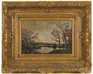 Continental oil on panel landscape, 19th c., 10''