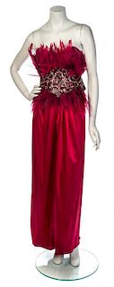 * A Givenchy Red Satin Evening Gown, No size.