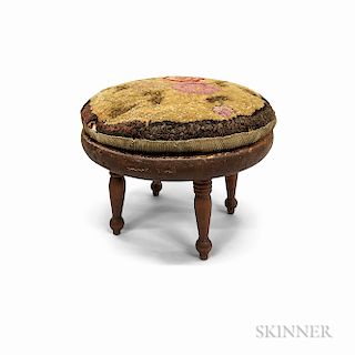 Country Red-painted Turned Pine Stool with Hooked Cushion.  Estimate $150-250