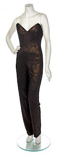 * A Hanae Mori Couture Black and Brown Strapless Jumpsuit, No size.