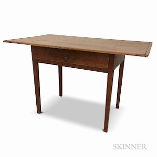 Country Red-painted Maple and Pine One-drawer Tavern Table