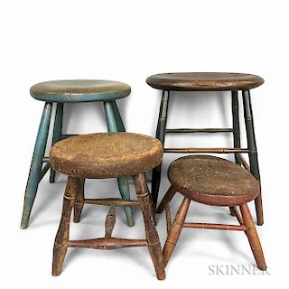 Four Painted Bamboo-turned Stools