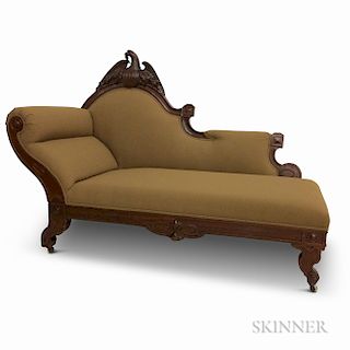 Classical Patriotic Eagle-carved and Upholstered Walnut Recamier