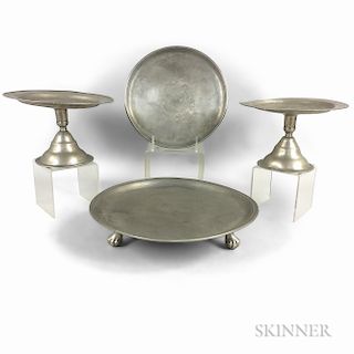 Three Continental Pewter Tazzas and a Salver