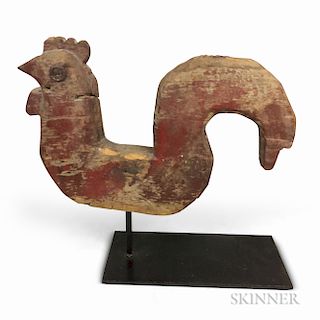 Red-painted and Carved Pine Rooster