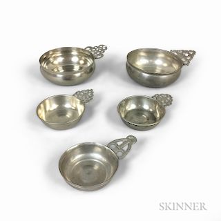 Five English and American Pewter Porringers