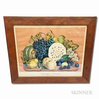 Framed Currier & Ives Hand-colored Lithograph Autumn Fruits