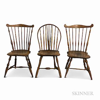 Braced Bow-back and Two Fan-back Windsor Chairs