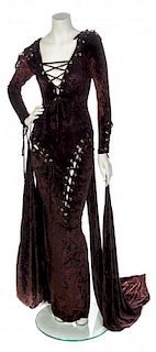* IZO Designs Brown Stretch Velvet Gown, No size.