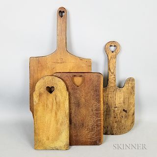 Four Carved Pine Cutting Boards with Heart Cutouts