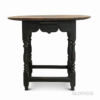Black-painted Pine and Maple Oval-top Tap Table