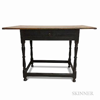 Black-painted Maple and Pine One-drawer Tavern Table