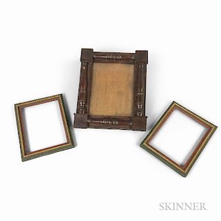Pair of Painted Tramp Art Frames and a Turned Mahogany Split-baluster Frame