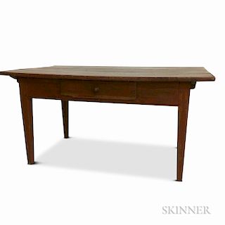 Large Red-painted One-drawer Tavern Table