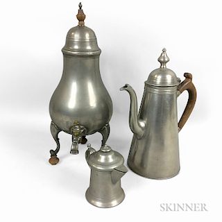 Pewter Coffeepot, Hot Water Urn, and Cream Pitcher