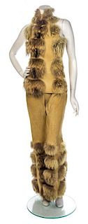* A Jacques Fath Suede and Fur Pant and Halter, No size.