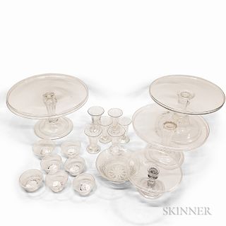 Eighteen Pieces of Blown Colorless Glass Tableware