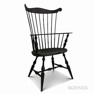 Modern Black-painted Fan-back Windsor Armchair