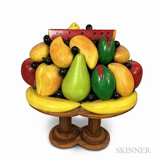 Carved and Painted Wood Folk Art Fruit in Compote
