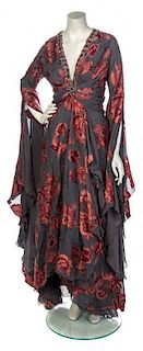 * A Jean-Louis Scherrer Grey and Rose Floral Gown, Size 40.
