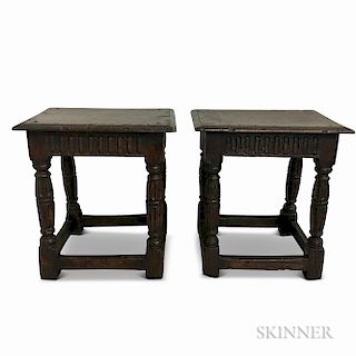 Two Carved Oak Joint Stools