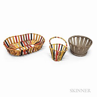 Three Small Painted Wood and Splint Baskets