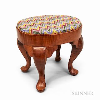 Queen Anne-style Upholstered Tiger Maple Footstool