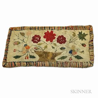 Pictorial Hooked Rug with a Basket of Flowers