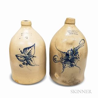 Two Large Cobalt-decorated Stoneware Jugs