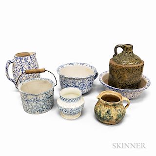 Seven Pieces of Ceramic Spongeware Tableware