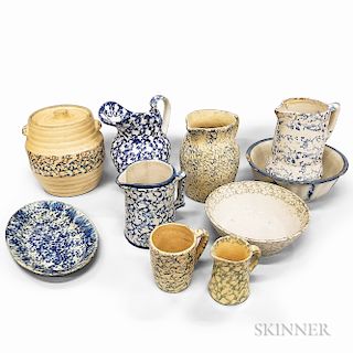 Ten Pieces of Sponge-decorated Stoneware
