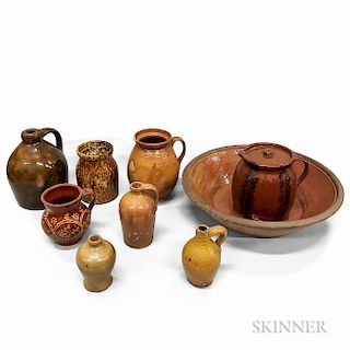 Nine Redware Pottery Vessels