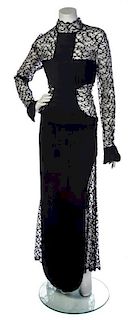 * A Karl Lagerfeld Black Lace Evening Gown, Size 42.