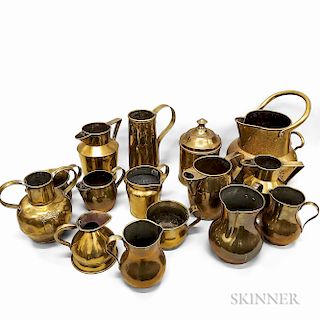 Fifteen Brass Pitchers, Jugs, and Measures