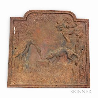 Cast Iron Fireback with a Wolf and Crane