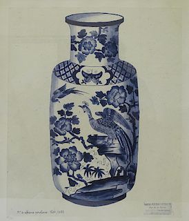 Blue + White Porcelain Vase Lithograph