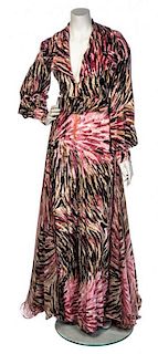 * A Lorenzo Riva Couture Pink and Brown Stretch Velvet Jumpsuit Ensemble, No size.