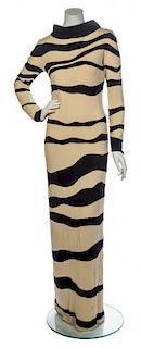 * A Louis Feraud Black and Ivory Striped Column Gown, No size.