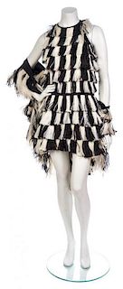* A Louis Feraud Black and White Ostrich Feather Cocktail Dress, No size.